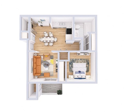 Floor plan for 1 bed, 1 bath, 645 sqft