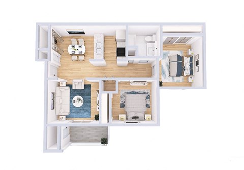 Floor plan for 2 beds, 1 bath, 777 sqft