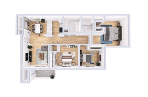 Floor plan for 3 beds, 2 baths, 1066 sqft