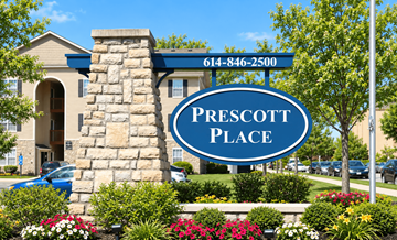 Columbus apartment for rent - A sign for Prescott Place with a phone number on it.