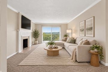 Cincinnati apartment for rent - A living room with a fireplace and a couch.