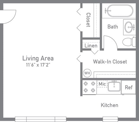 Floor plan for studio, 1 bath, 323 sqft