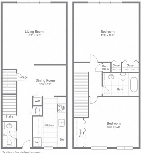 Floor plan for 2 beds, 1.5 baths, 1144 sqft