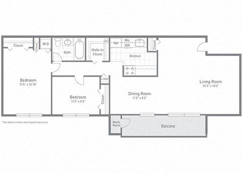 Floor plan for 2 beds, 1 bath, 1174 sqft