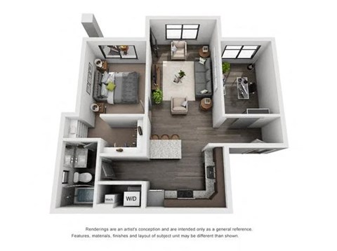 Floor plan for 1 bed, 1 bath, 792 sqft