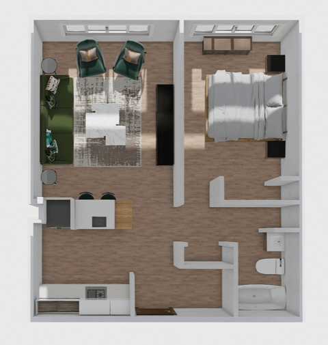 Floor plan for 1 bed, 1 bath, 550 sqft