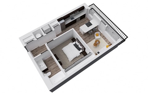 Floor plan for 1 bed, 1 bath, 623 sqft