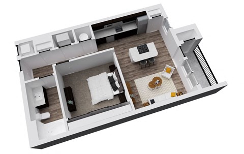 Floor plan for 1 bed, 1 bath, 720 sqft