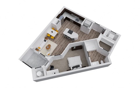 Floor plan for 1 bed, 1 bath, 777 sqft