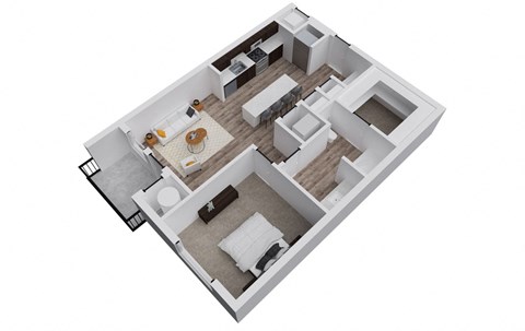 Floor plan for 1 bed, 1 bath, 760 sqft