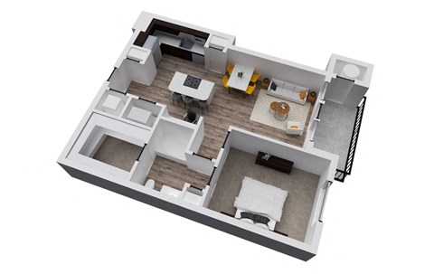Floor plan for 1 bed, 1 bath, 770 sqft
