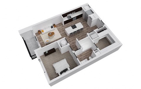 Floor plan for 1 bed, 1 bath, 881 sqft
