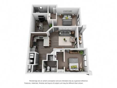 Floor plan for 2 beds, 2 baths, 1046 sqft