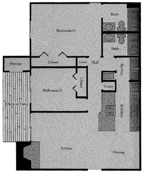 Floor plan for 2 beds, 2 baths, 1025 sqft
