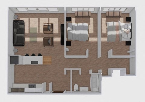Floor plan for 2 beds, 1 bath, 900 sqft