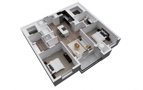 Floor plan for 2 beds, 2 baths, 1167 sqft