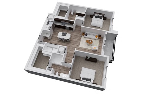 Floor plan for 2 beds, 2 baths, 1243 sqft
