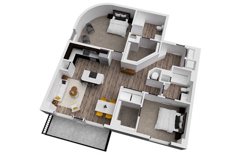 Floor plan for 2 beds, 2 baths, 1388 sqft