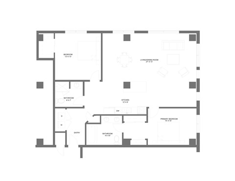 Floor plan for 2 beds, 2 baths, 1440 sqft