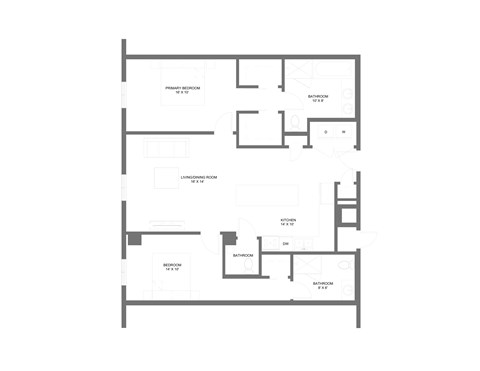 Floor plan for 2 beds, 2.5 baths, 1213 sqft