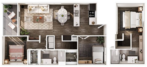 Floor plan for 3 beds, 2 baths, 1380 sqft