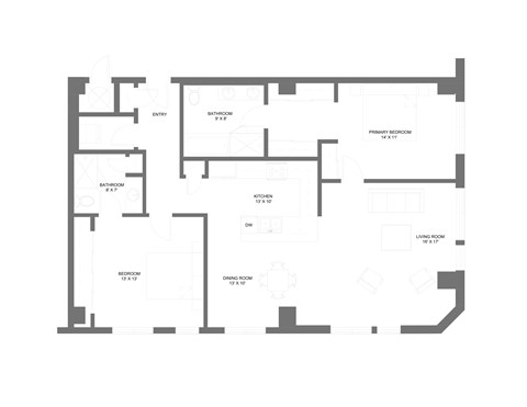 Floor plan for 2 beds, 2 baths, 1405 sqft