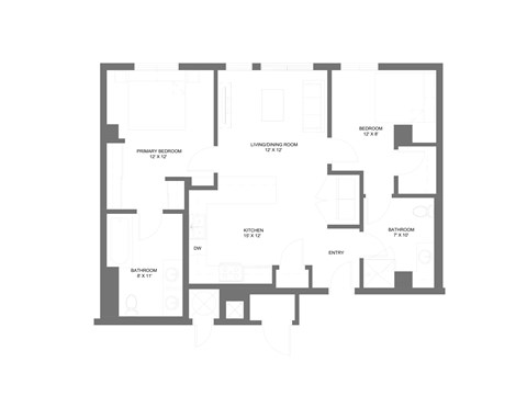 Floor plan for 2 beds, 2 baths, 1015 sqft