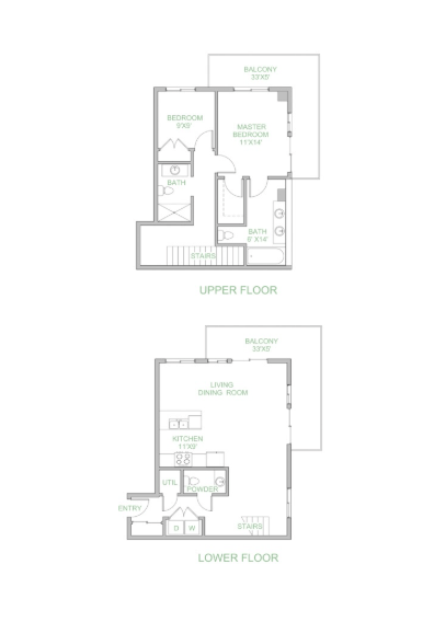 Floor plan for 2 beds, 2.5 baths, 1351 sqft