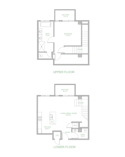 Floor plan for 1 bed, 1 bath, 1102 sqft