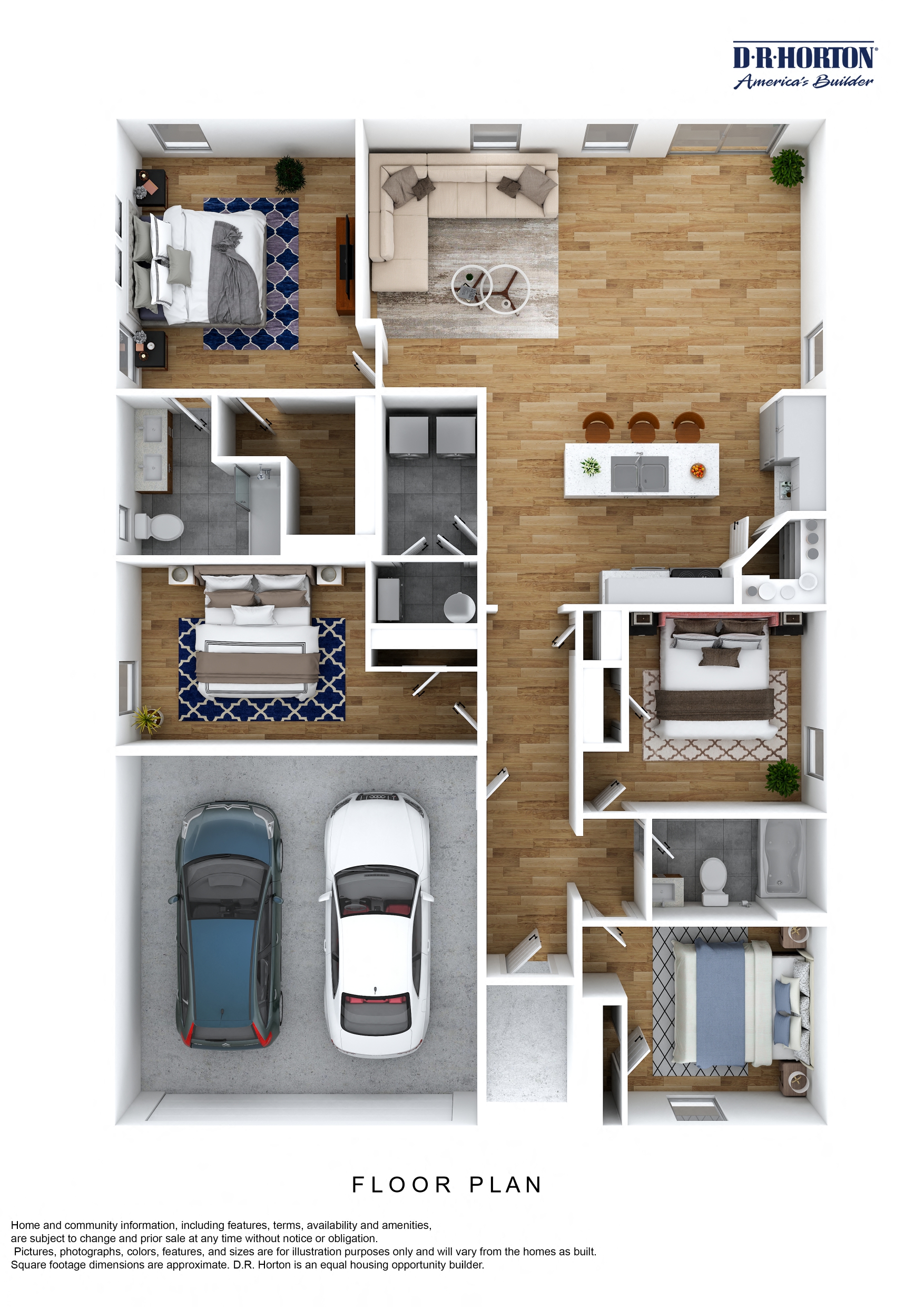 Floor plan for 4 beds, 2 baths, 1698 sqft