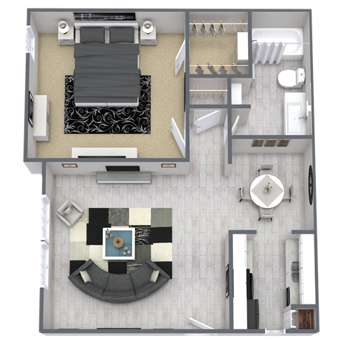 Floor plan for 1 bed, 1 bath, 660 sqft