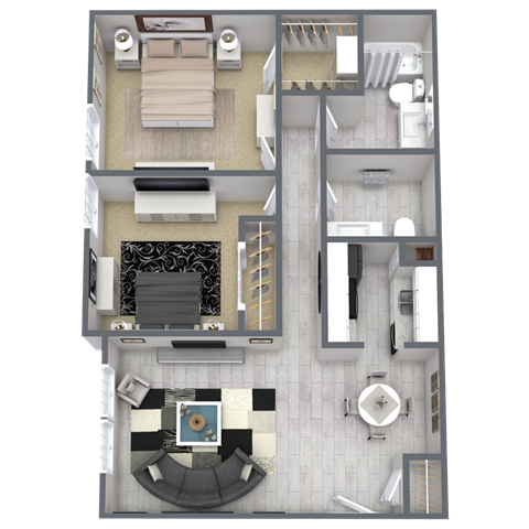 Floor plan for 2 beds, 1.5 baths, 945 sqft