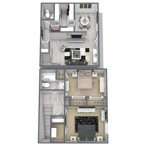 Floor plan for 2 beds, 2 baths, 960 sqft