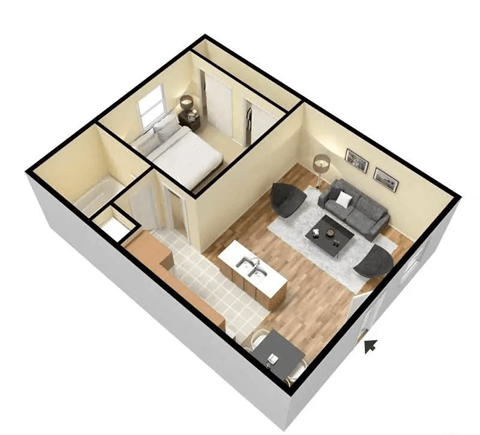 Floor plan for 1 bed, 1 bath, 550 sqft