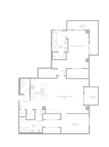 Floor plan for 2 beds, 2.5 baths, 1935 sqft