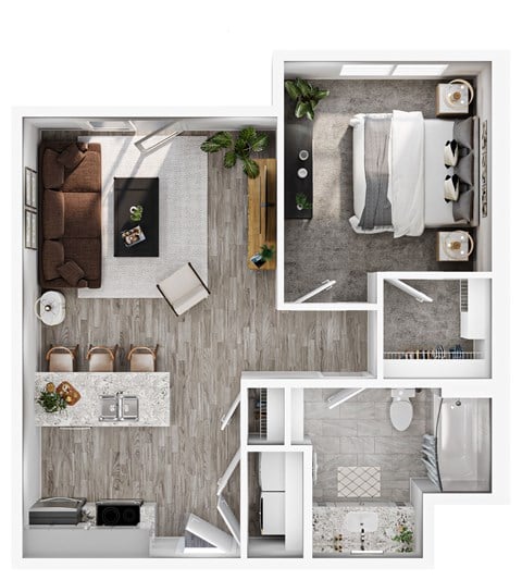 Floor plan for 1 bed, 1 bath, 670 sqft