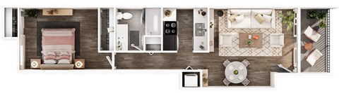 Floor plan for 1 bed, 1 bath, 600 sqft