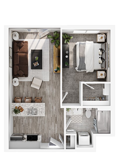 Floor plan for 1 bed, 1 bath, 620 sqft
