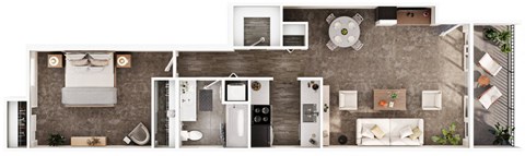 Floor plan for 1 bed, 1 bath, 700 sqft