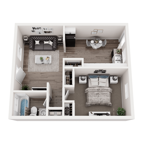 Floor plan for 1 bed, 1 bath, 575 sqft