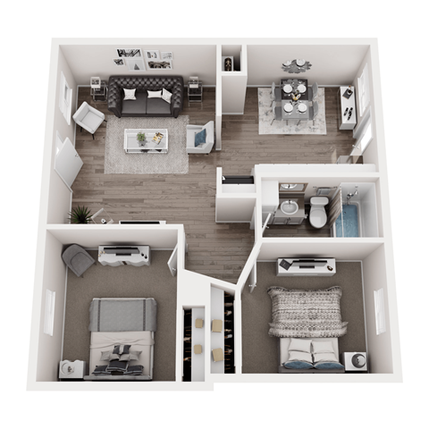 Floor plan for 2 beds, 1 bath, 750 sqft