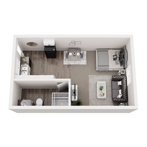 Floor plan for studio, 1 bath, 400 sqft