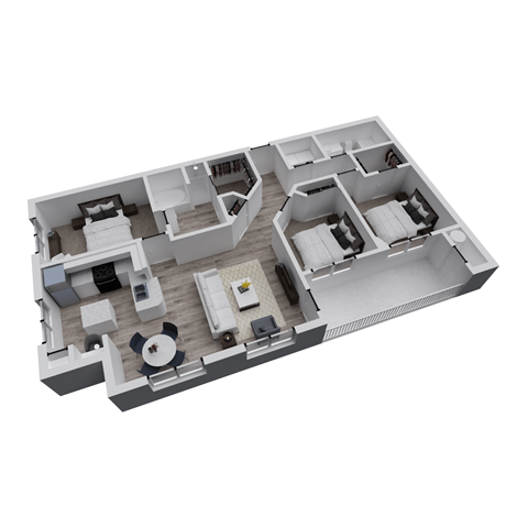 Floor plan for 3 beds, 2 baths, 1460 sqft