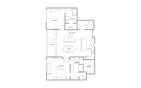 Floor plan for 2 beds, 2 baths, 1523 sqft