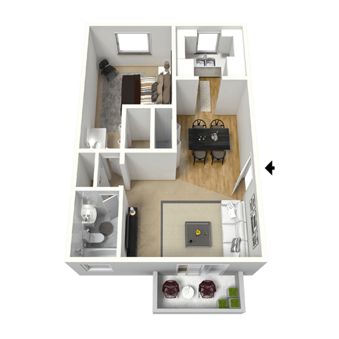 Floor plan for 1 bed, 1 bath, 680 sqft