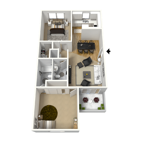 Floor plan for 2 beds, 2 baths, 968 sqft
