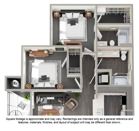 Floor plan for 2 beds, 2 baths, 976 sqft