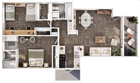 Floor plan for 2 beds, 2 baths, 930 sqft