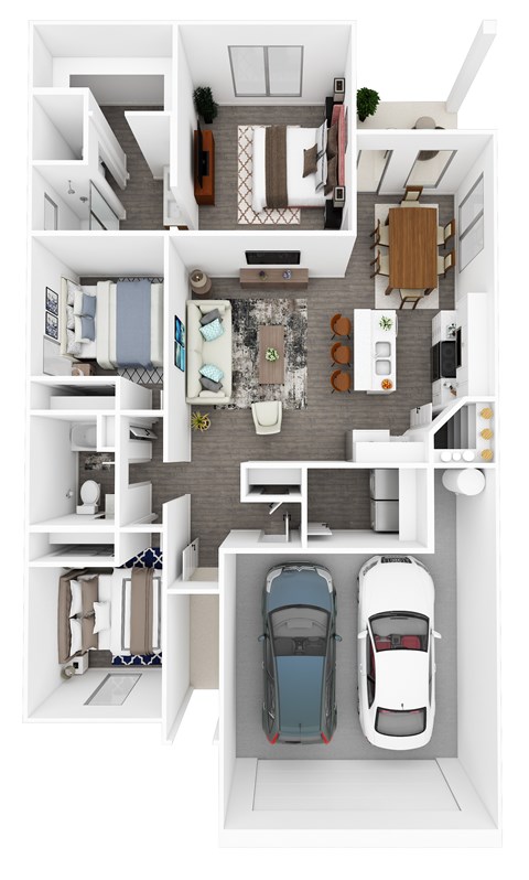 Floor plan for 3 beds, 2 baths, 1411 sqft