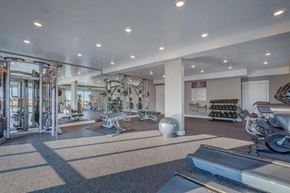 South Jordan apartment for rent - A spacious gym with a variety of equipment including treadmills, weights, and exercise machines.